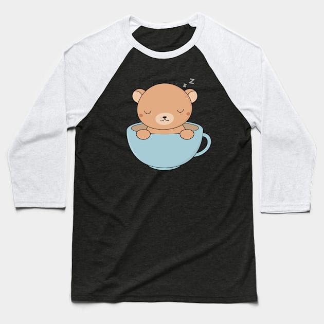 Kawaii Cute Brown Bear Loves Coffee Baseball T-Shirt by wordsberry